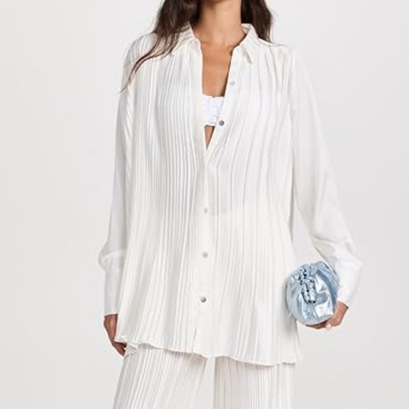 NWT ROCOCO SAND Women's Bree Button Ruffle White Shirt M - Picture 1 of 3